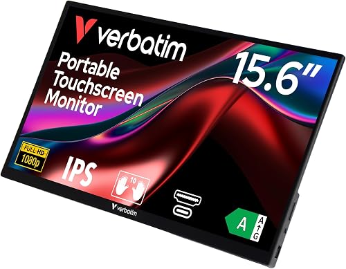 Verbatim Full HD 10S0P Metal Housing Portable Touchscreen Monitor, 15.6-Inch Size, Black