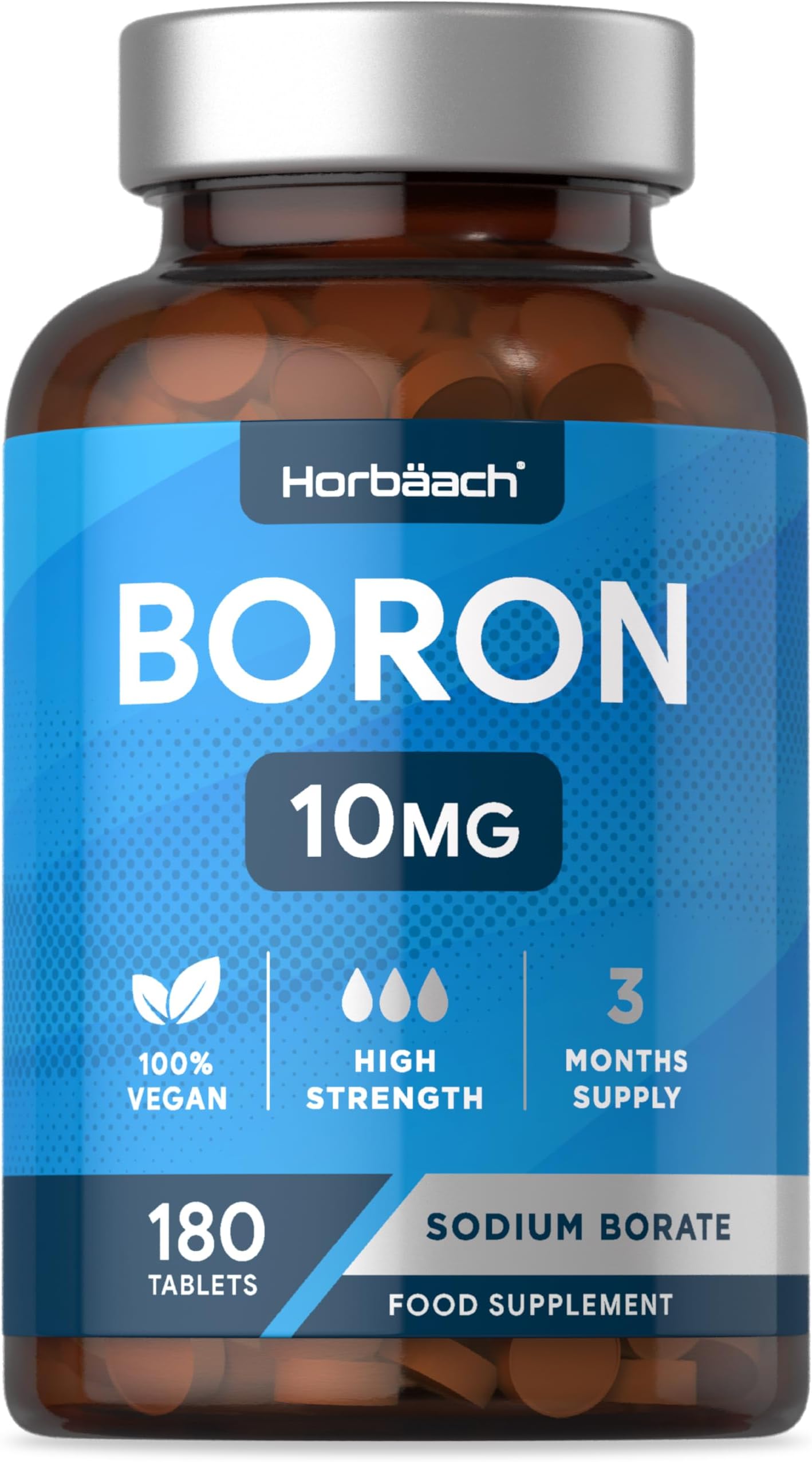 Boron 10mg - High Strength Boron Supplement - 180 Tablets - 100% Vegan