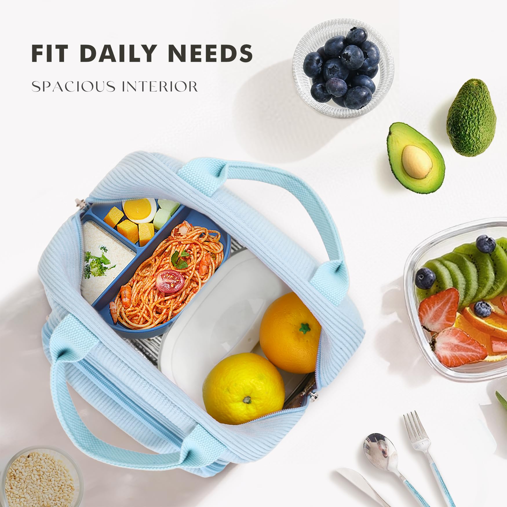 HOMESPON Insulated Lunch Bag for Women Men Adult Cute Corduroy Cool Bag Lunch Box Container Large Capacity Lunch Tote for Work School or Picnic - Image 4