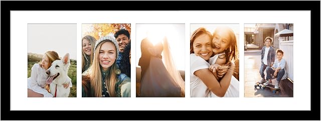 VIOLABBEY 8x24 Cadre d'image de collage, Fits 5 4x6 Photos avec Mat ou une 8x24 Photos sans tapis pour le mur, Cadres de photo Collage 4x6 Cadre d'image Collage noir 8x24 Photo sans tapis, décoration murale