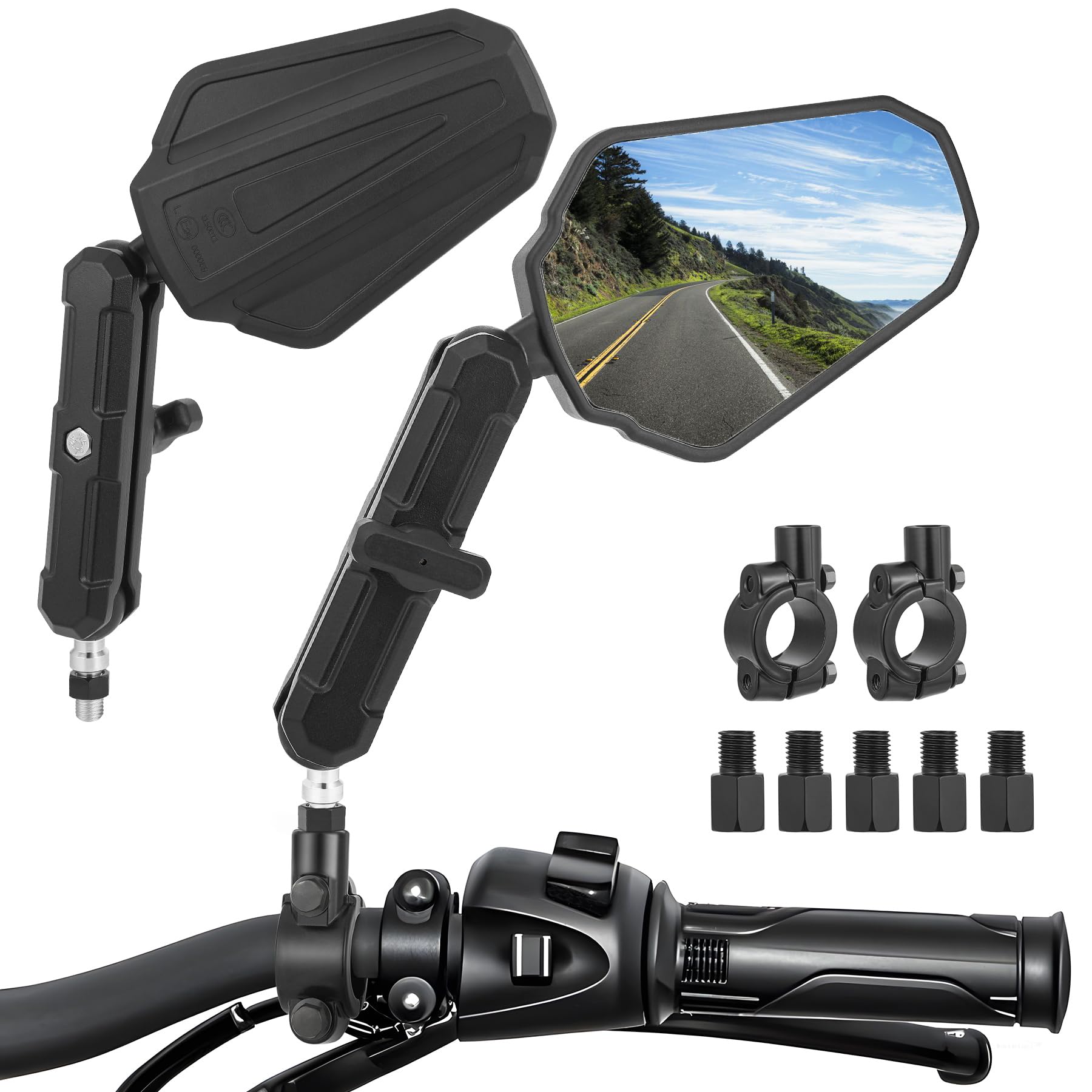 Heart Horse E24 Espejos Retrovisores Moto Homologados, Universal Espejo Retrovisores Moto con Tornillos de 8 mm y 10 mm, Plegable Espejo Moto Lateral para ATV Scooters Aventure Street Bike