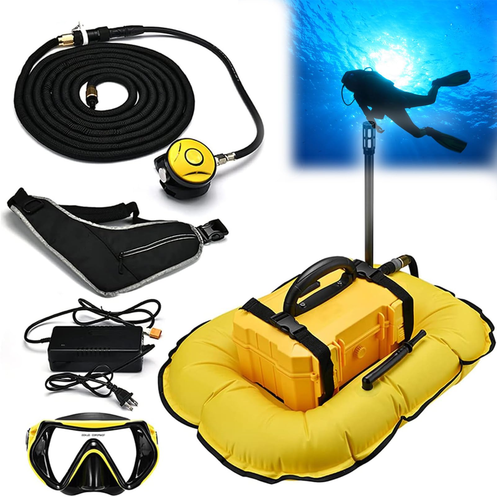 RayGenius Respirateur De PlongéE éLectrique, Bouteille De PlongéE Portable Rechargeable, PlongéE sans RéServoir, Indicateur De Niveau De Batterie Et RéGulateur De PlongéE.,D4000-Yellow