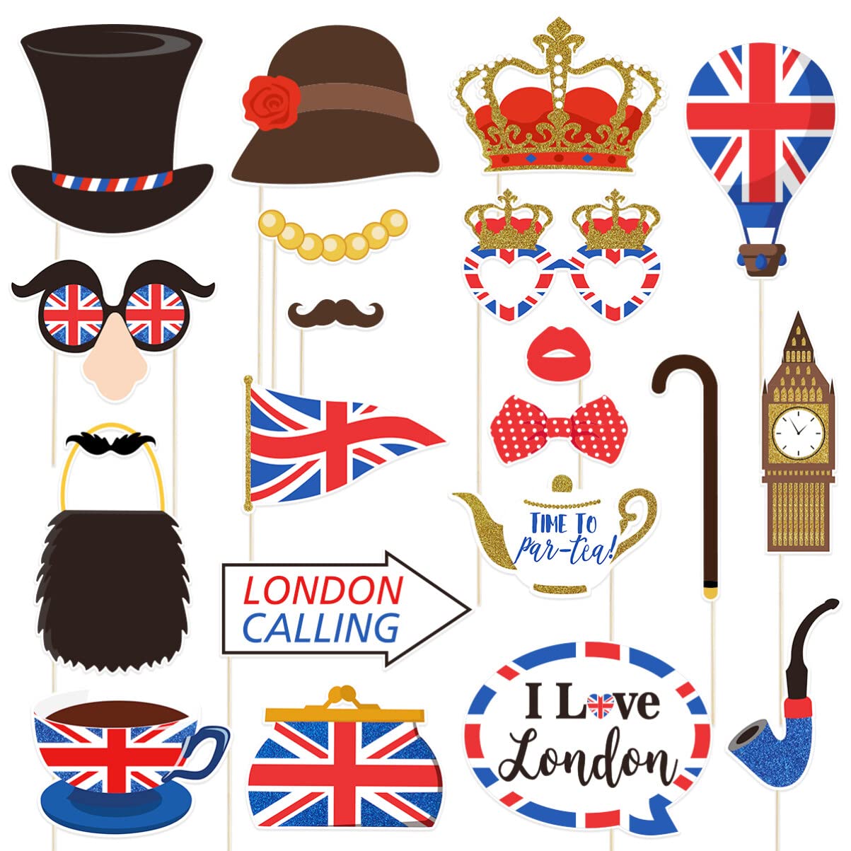 Amosfun Colourful Photo Props For British National Holiday Party Decorations Uk Flag Photo Booth Props Patriotic Party Supplies 20 Pieces