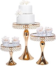 3 pcs Rose Gold Round Mirror Cake Cupcake Stands Metal Pedestal Holder with Pearls, Party Dessert Cheese Display Plates for Wedding Party Birthday Baby Shower Home Celebration Decor - 8", 10" and 12"