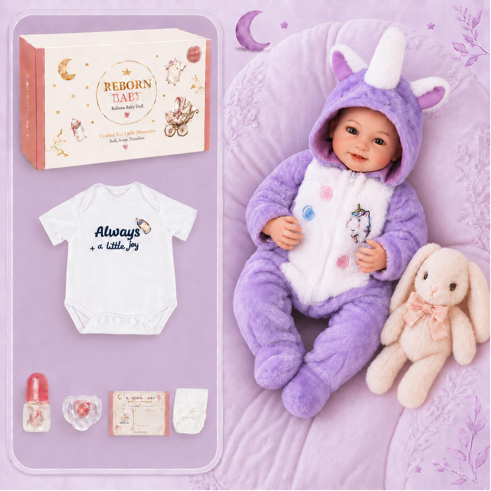17 Inch Realistic Reborn Baby Doll with 2 Outfits, Vinyl Limbs & Body