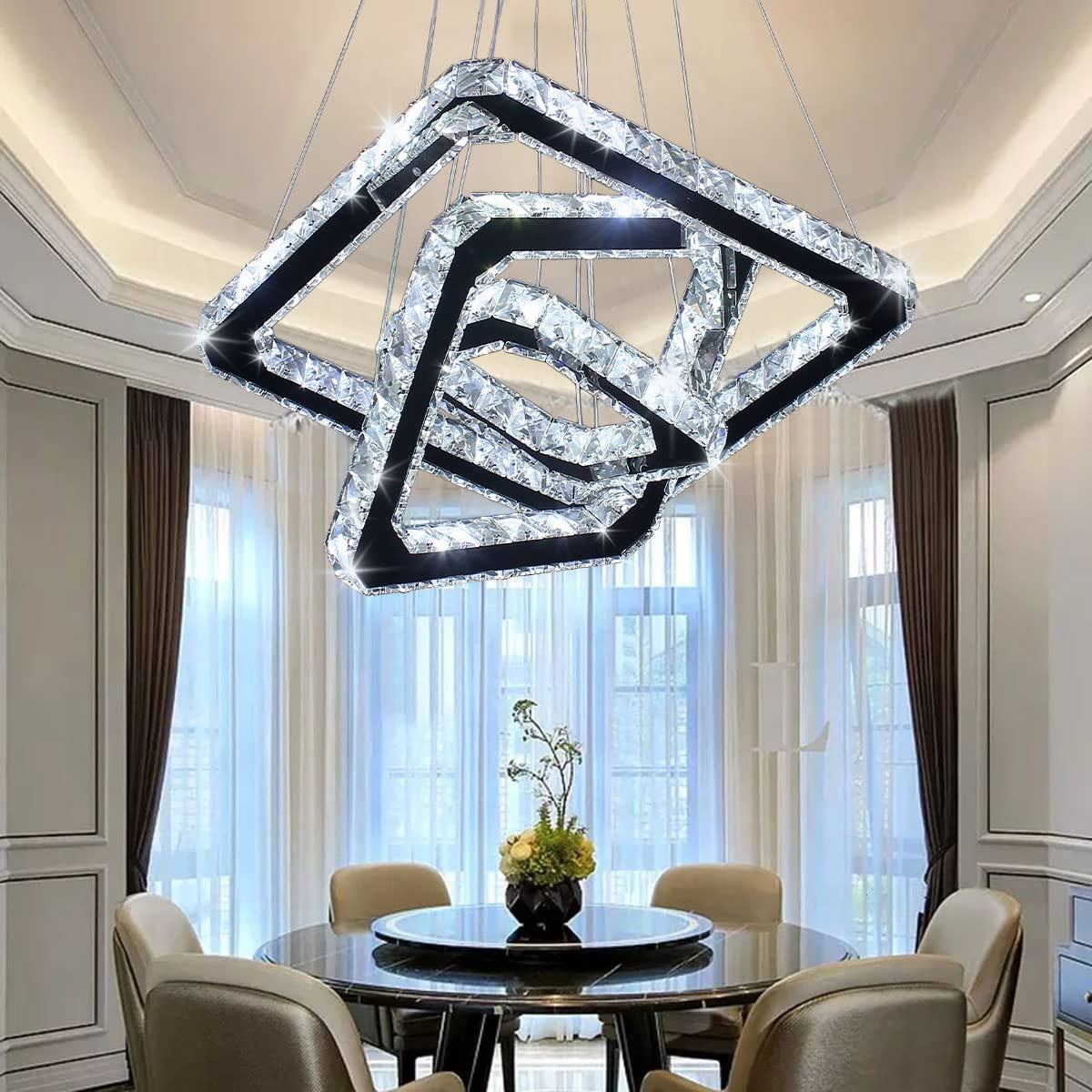 48W LED Moderne Kristall Kronleuchter Edelstahl Pendelleuchte Deckenleuchte Schlafzimmer Lüster Warmweiß Kaltweiß (Kaltweiß)