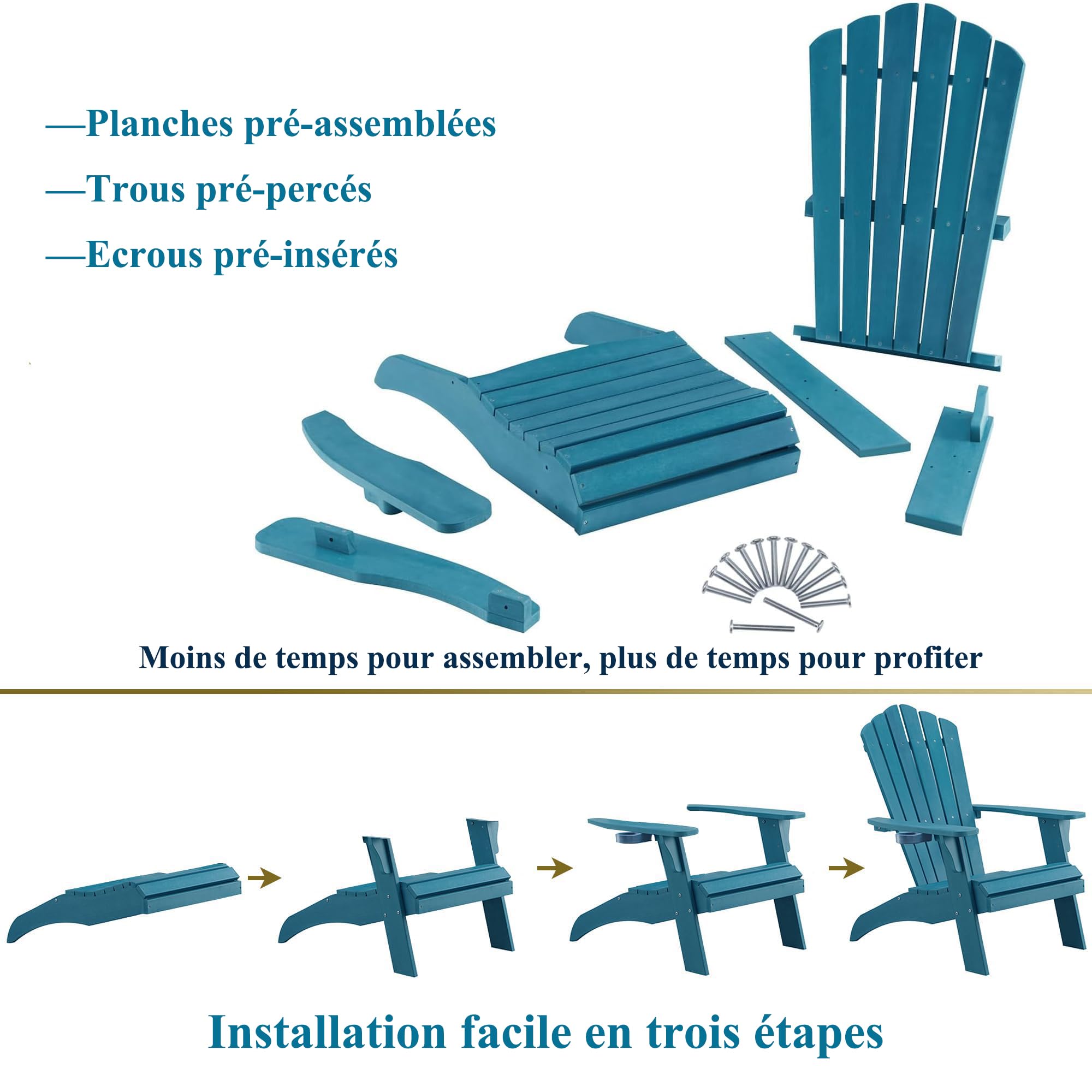 EFURDEN Silla Adirondack Adirondack con soporte para tazas, sillas Adirondack con soporte para bebidas, de poli Lumber, para exteriores, silla de jardín y rana, 160 kg, perfecta para piscina y terraza