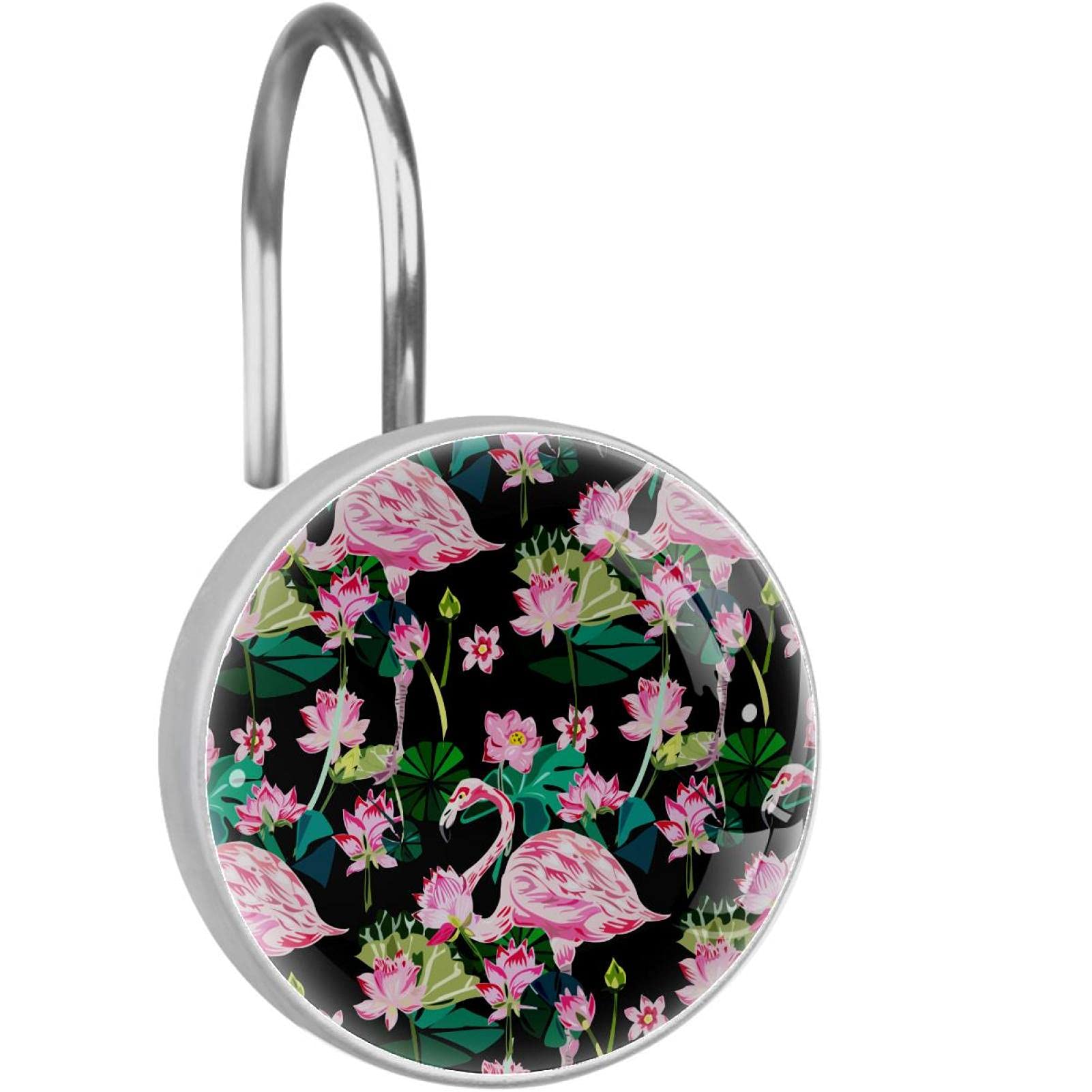 Crochets de rideau de douche double glissement flamant rose noir x12