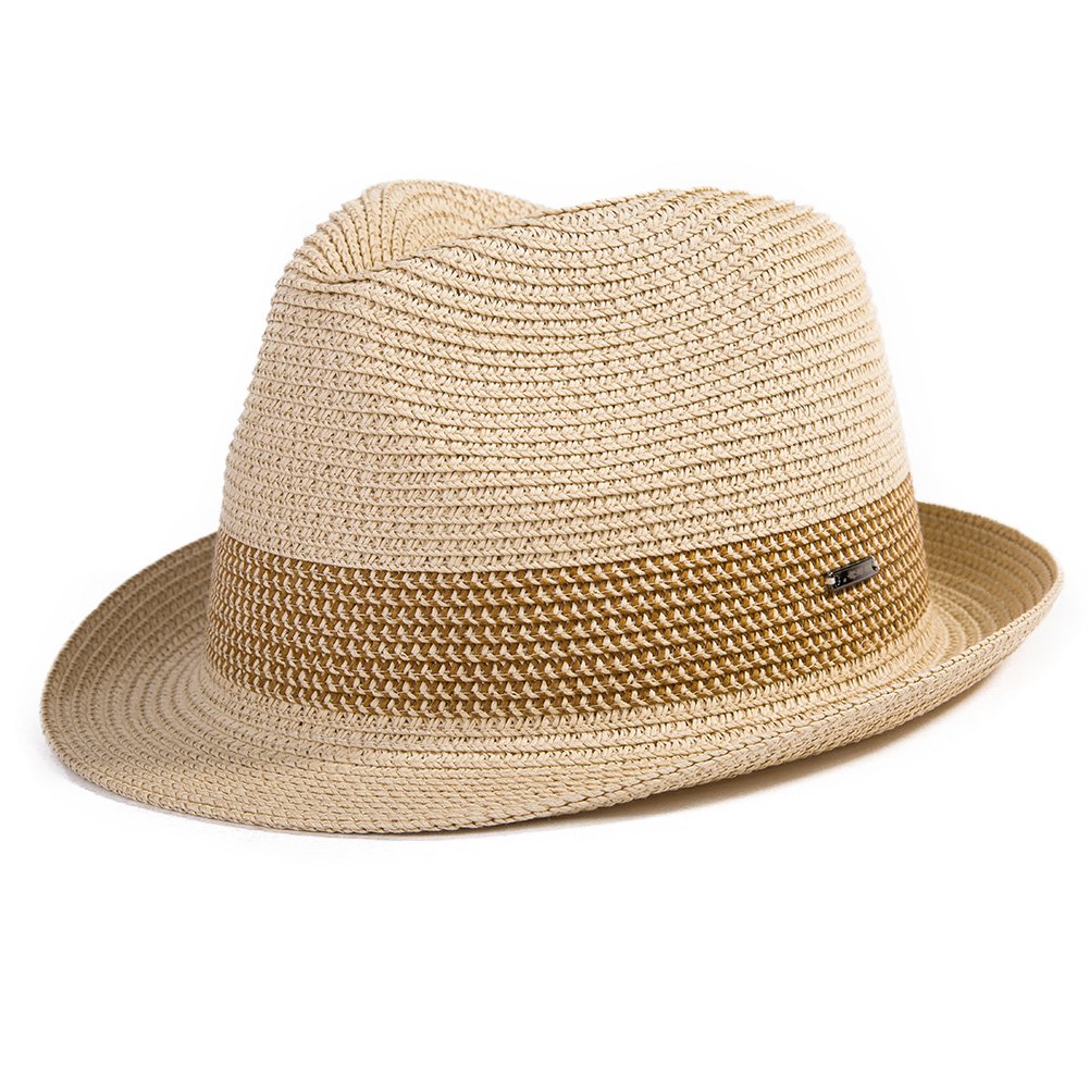 Siggi Panama Straw Summer Fedora Beach Trilby Sun Hats Short Brim For Men Beige