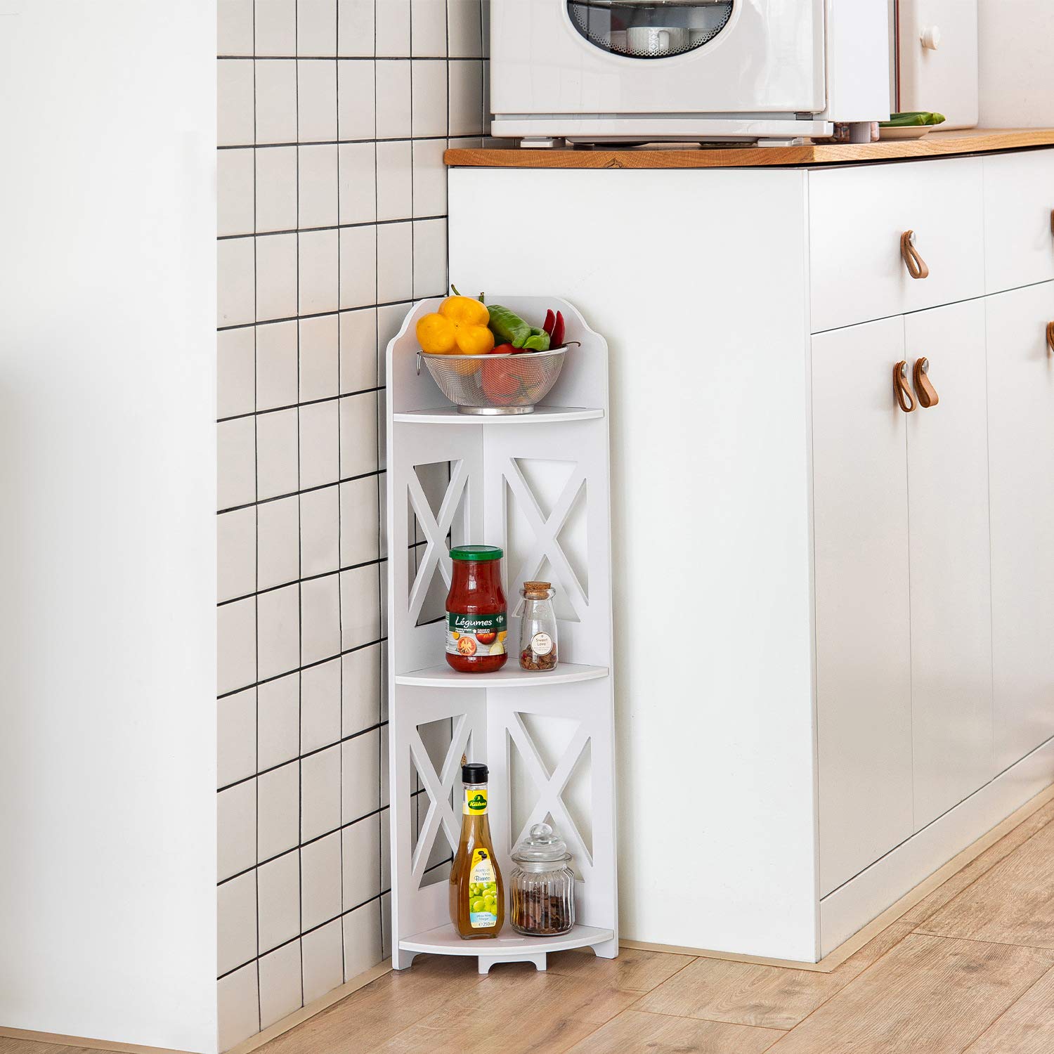 MOONAZA Corner Shelf, 3Tier Plant Stand, Corner Shelves for Bedroom