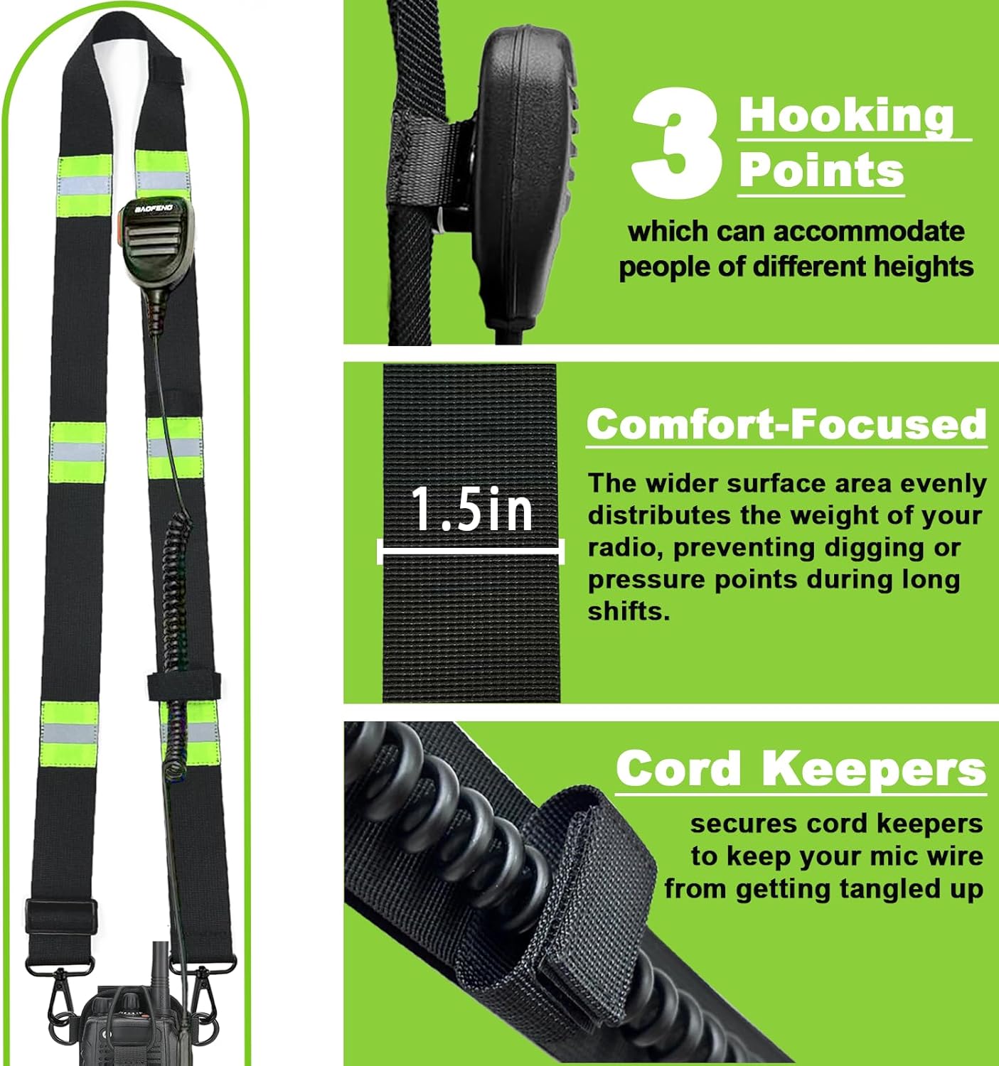 Radio Strap and Holster with Sway Strap | Adjustment Ability 1.5" Shoulder Strap w/Cord Keepers and Mic Holder | for Job Site Construction Warehouse | EMT | Firefighter (2 Pack)
