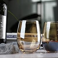 Vista 5 de LUXU Copas de vino sin tallo de ámbar (juego de 4) de 20 onzas, vasos de vino de colores para beber jugo, vasos de vino de vidrio multiusos, vasos