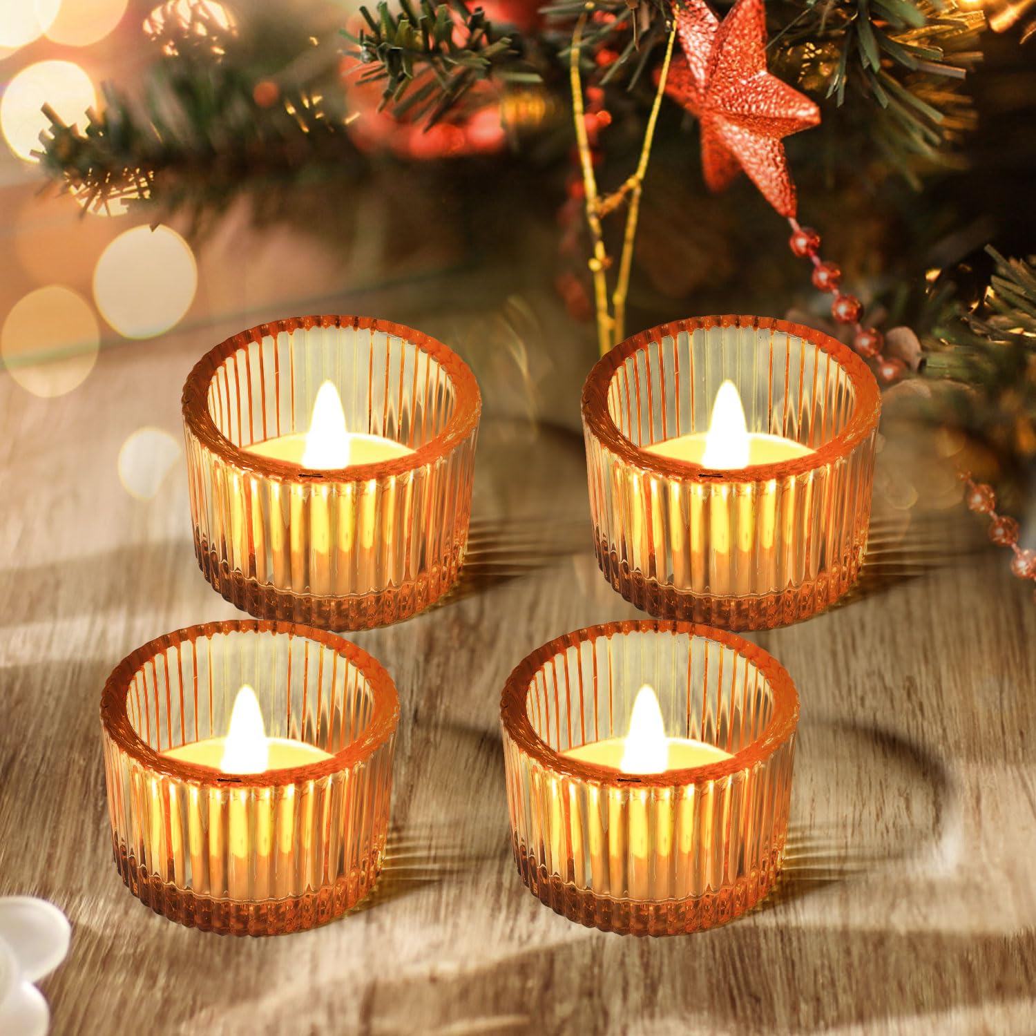 JOYIT Gold Votive Candle Holders Bulk Set of 4, Tealight Candle Holder for Wedding Table Centerpiece, Glass Small Candle Holders for Birthday Party, Valentine's Day, Home Decor (2''X 1.4'')