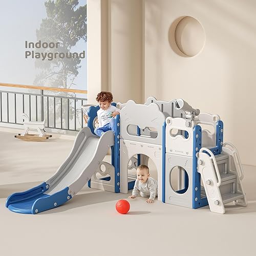Miniatura 2 de OTDTUJOR Juego de toboganes 3 en 1 para niños pequeños, tobogán de interior para niños con escalador y aro de baloncesto, juego al aire libre para