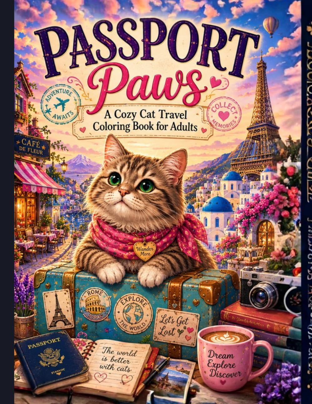 Passport Paws: A Cozy Cat Travel Coloring Book for Adults