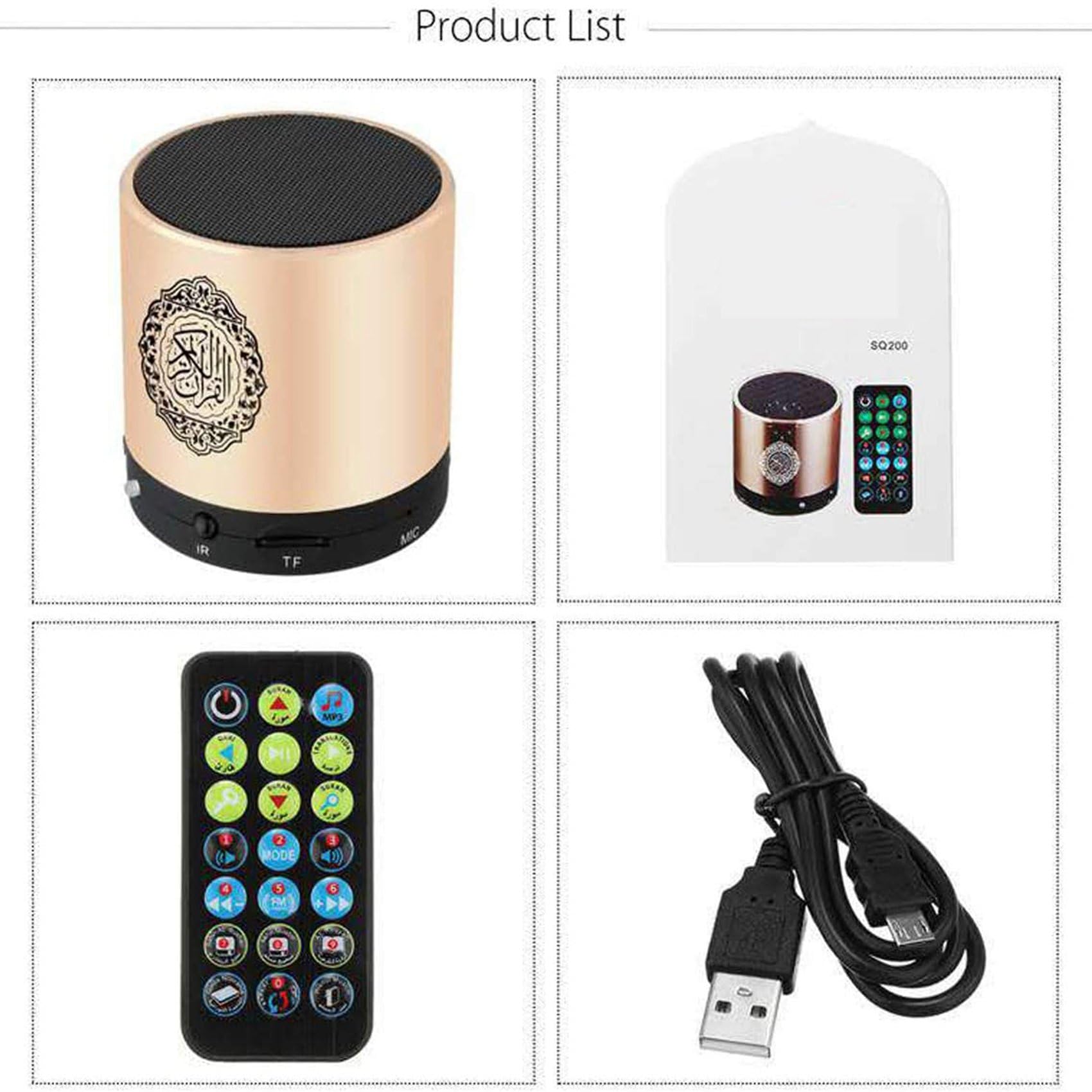 4 x głośnik muzułmański z Koranu, Smart Koran, mały przenośny pilot zdalnego sterowania, Bluetooth, MP3, FM, IF, odtwarzacz Ramadan, Hajj,