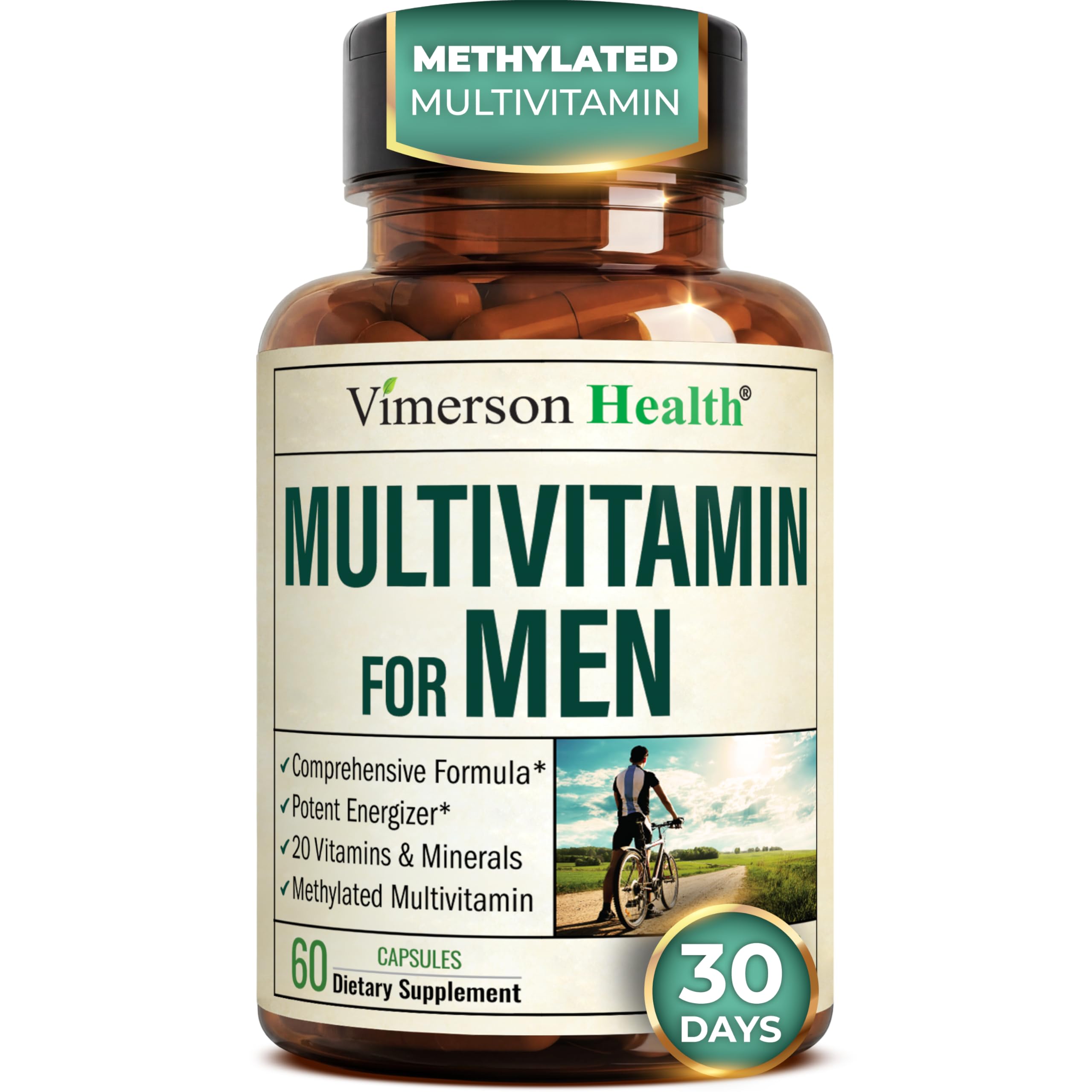 Methylated Multivitamin for Men with Bioavailable Vitamins, Chelated Minerals, Vitamin D, B12, C, A & Zinc for Energy, Focus and Immune Health – Premium Mens Multivitamins & Multiminerals – 60 Caps