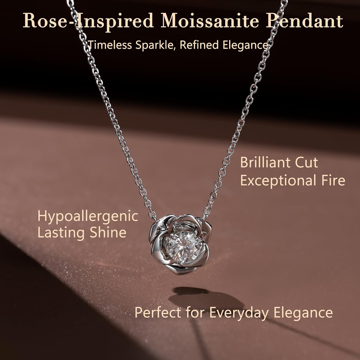 Impalsory Moissanite Rose Pendant Necklace for Women, 925 Sterling Silver 18K Gold Plated, D Color VVS1 Moissanite Stone, Hypoallergenic Jewelry with Chain, Gift Box Included - Image 3
