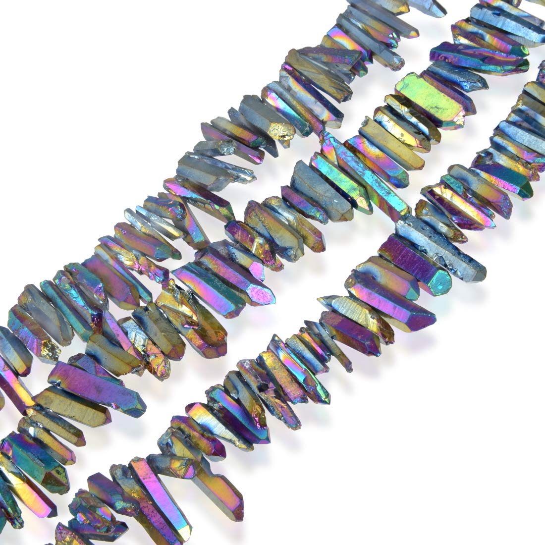 1 Strand Adabele Natural Raw Healing Crystal Quartz Gemstone Loose Beads Small Drilled Point 15 Inch Rainbow AB Titanium Coated Chakra Gem Stone Drop Stick GA5