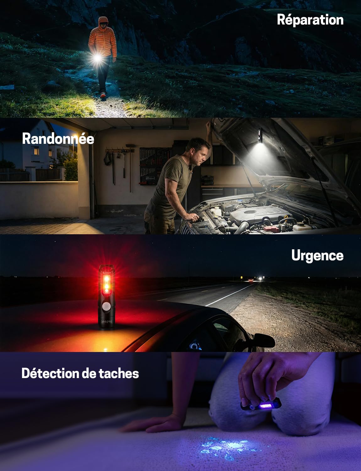 Jeebel Mini Lampe Torche LED, Lampe de Poche de 750 Lumens Rechargeable USB-C Petite Torche avec Lumière Latérale UV/Blanc/Jaune/Rouge, EDC Magnétique IP66, Urgence Cyclisme Camping Cadeau-Créatif