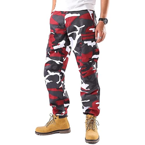 Mens Casual Street Fashion Camo Cargo Pants Army Combat Military BDU Pants Work Hunt Pants