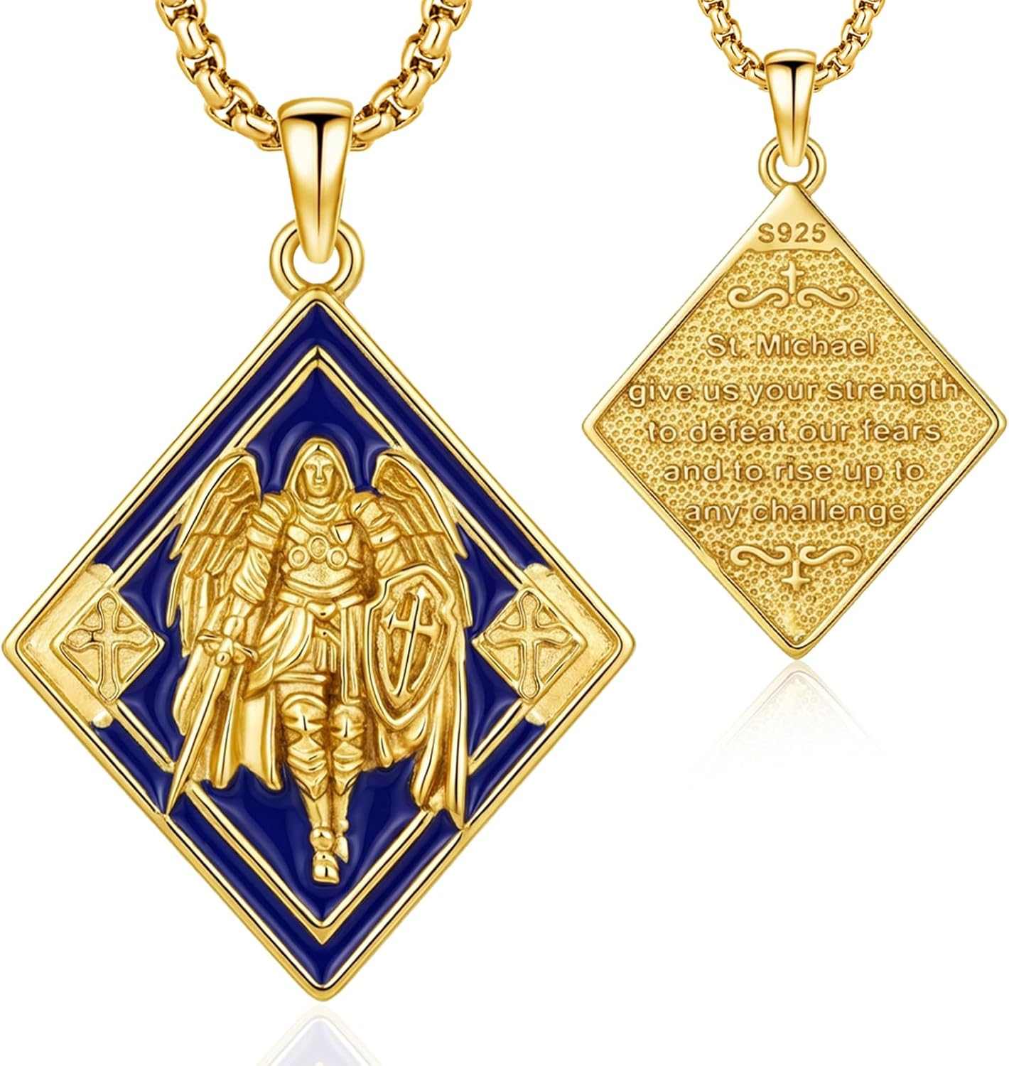 DRINSPER Archangel St Michael Pendant Necklace for Men Women,18K Gold ...