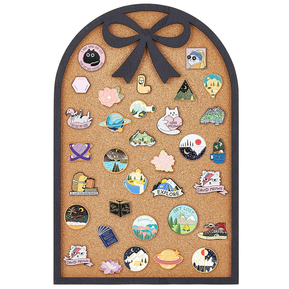 BENECREAT 14.96x9.84 Inch/ 38x25cm Bow Pin Board with Arch Design Cork Bulletin Board for Brooch Display Storage, Office Home Decor