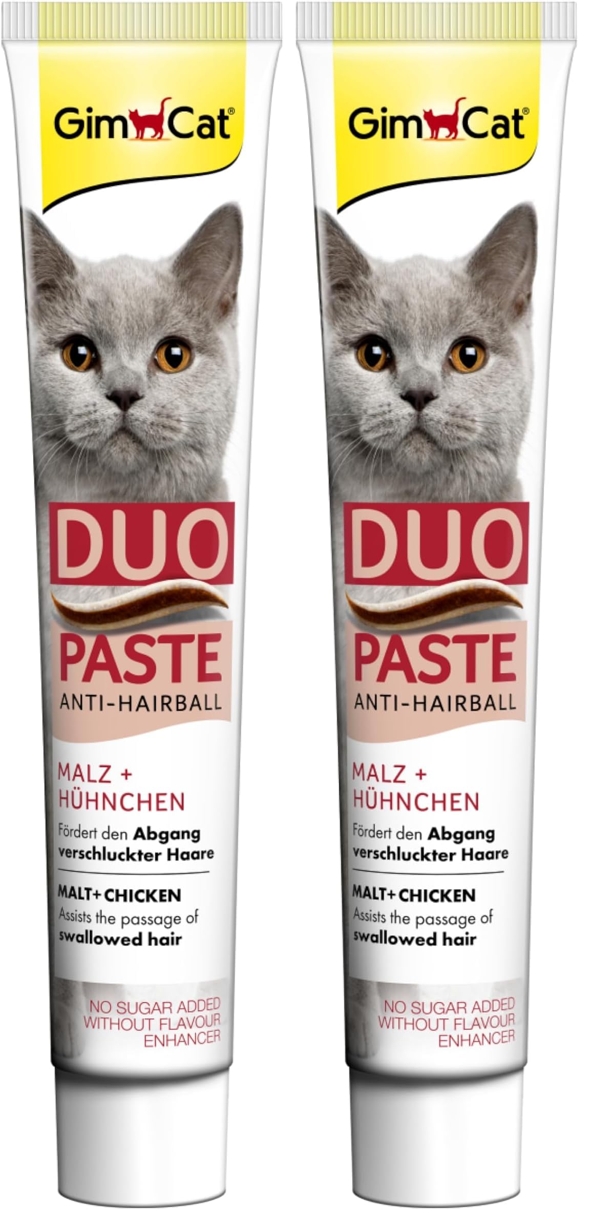 GimCat Duo Paste Anti-Hairball Malz und Hühnchen - Katzensnack fördert den Abgang verschluckter Haare - 1 Tube (1 x 50 g) (Packung mit 2)