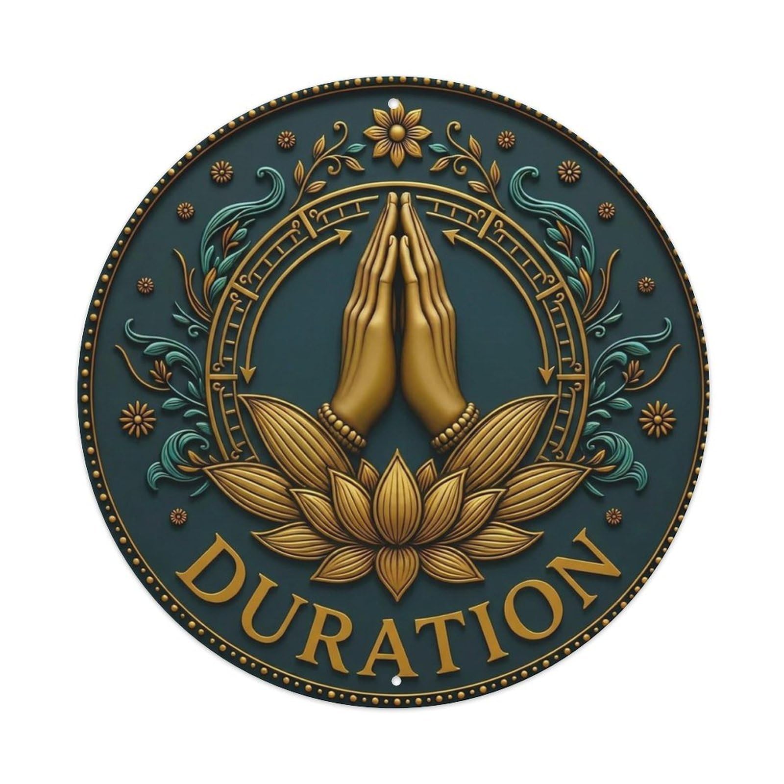 Vintage Namaste Praying Hands Duration Flower Zen Yoga Metal Tin Sign