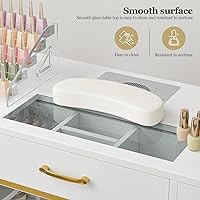 Vista 7 de Estación de manicura para uñas para tecnología de uñas, mesa de uñas con parte superior de cristal, resistente a la acetona con colector de polvo, 7