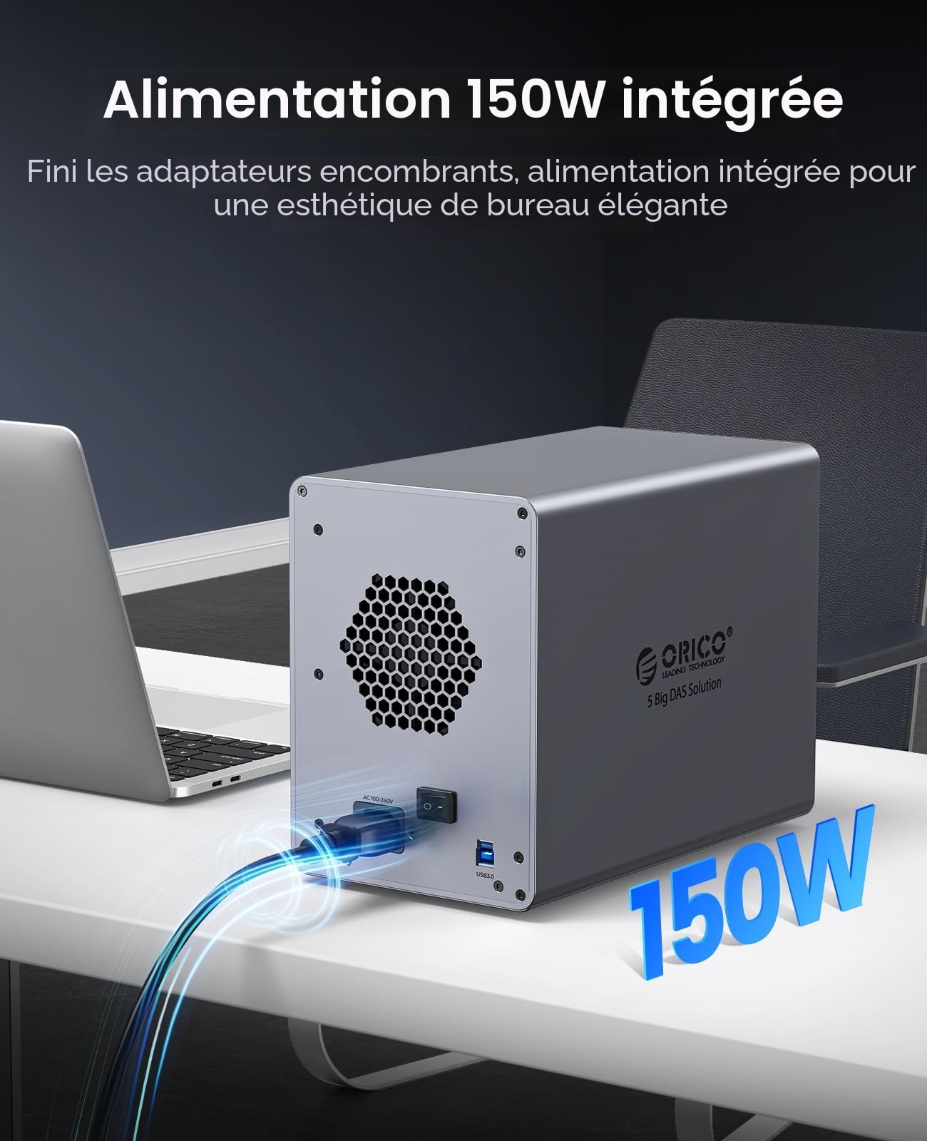 ORICO Boîtier en Aluminium pour 5 Disques Durs, USB 3.0 Station d'accueil pour Disque Dur 3,5 Pouces SATA HDD, Compatible avec MacOS et Windows (9858U3)