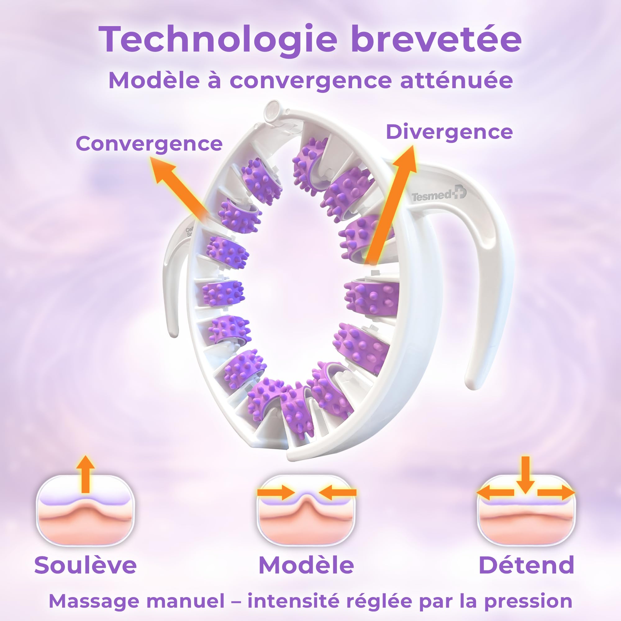 TESMED Cellulite Smooth Masseur Anti Cellulite Manuel avec Rouleaux Brevetés – Drainage Lymphatique Maison, Effet Affinant Peau d’Orange – Massage Jambes Lourdes, Cuisses et Fesses – Made in Italy - 4