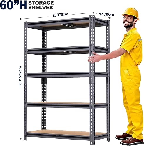 Miniatura 3 de Estantería de garaje, estantes de almacenamiento de metal de 2400 libras, estante resistente de 12 x 28 x 60 pulgadas, estante ajustable, estantes