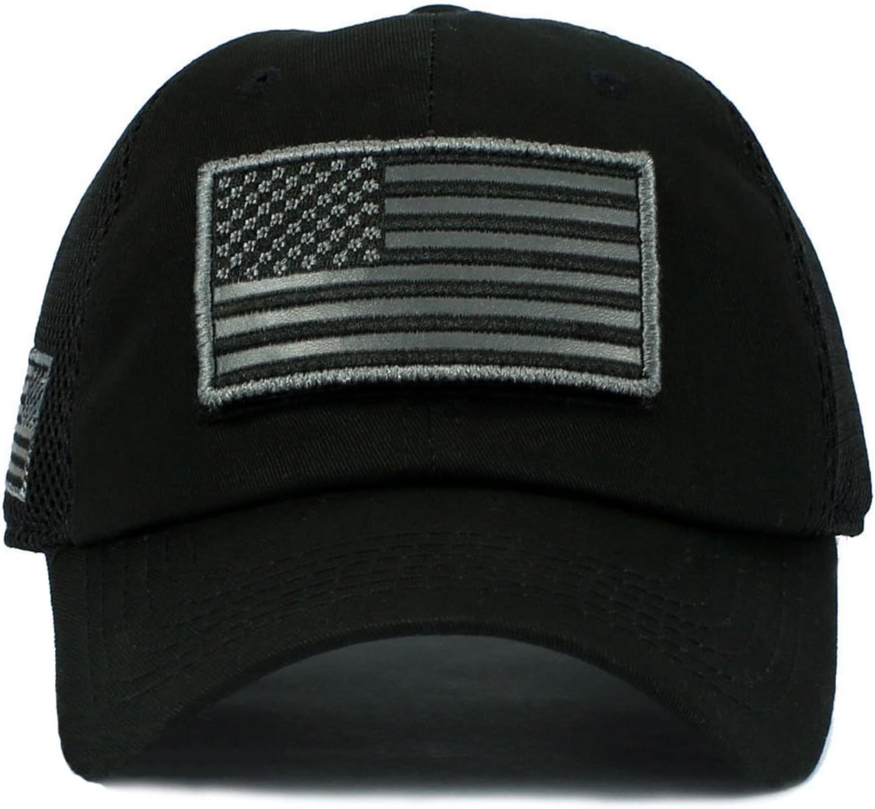 American Flag Black Hat Detachable Patch Micro Mesh Tactical Cap - Image 3