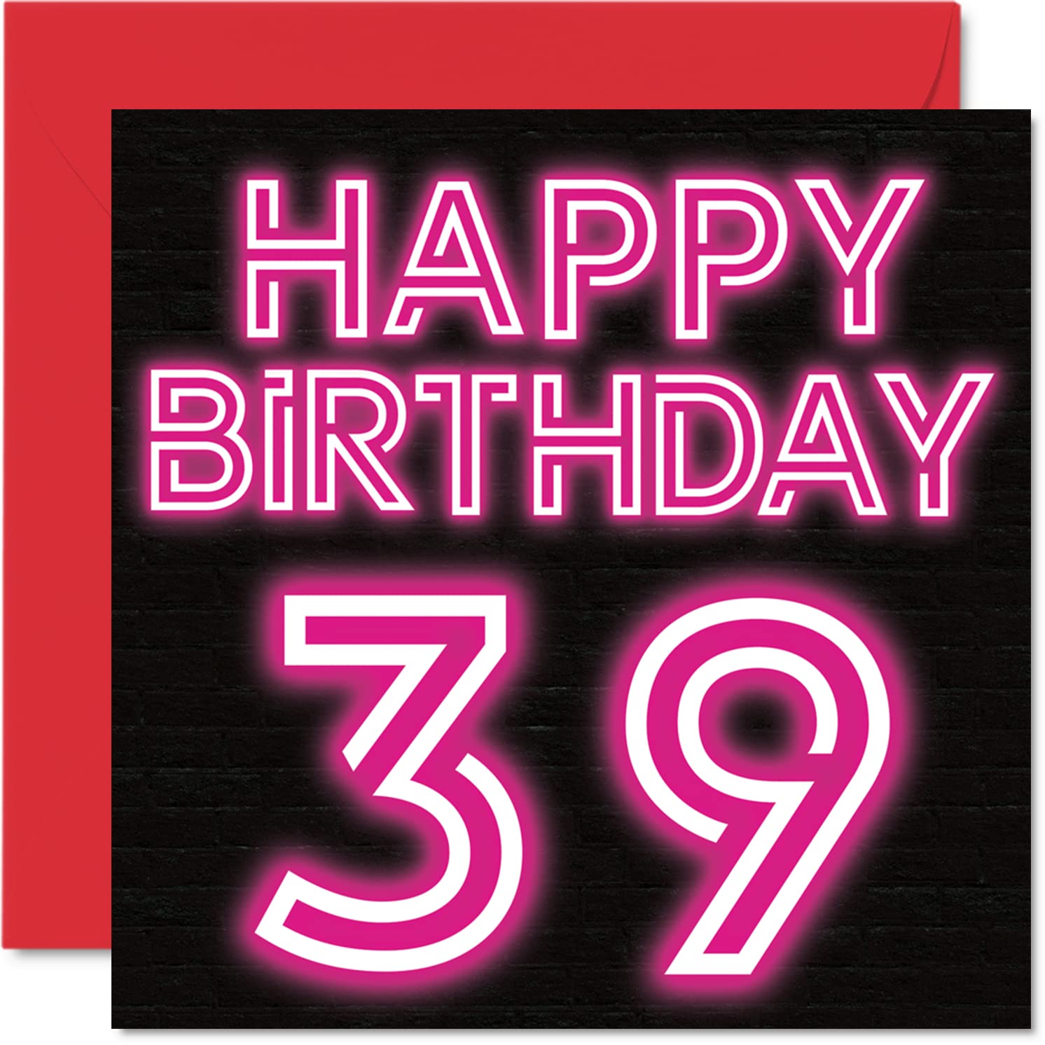 Fun 39th Birthday Cards for Men Woman - Neon Glow - Happy Birthday Card for Dad Mum Son Daughter Brother Sister Uncle Auntie Cousin, 145mm Greeting Cards, 39th Card