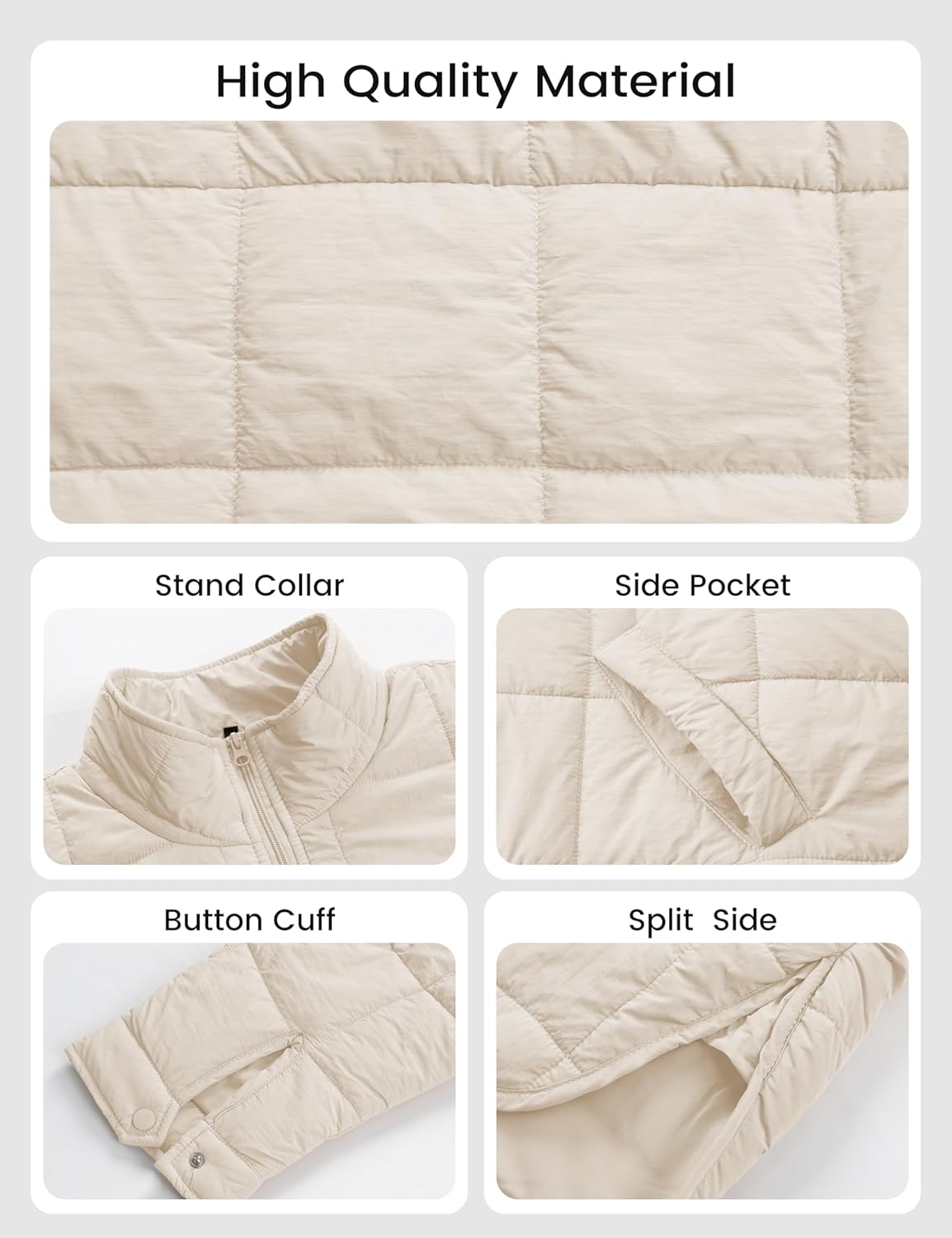 Omoone Women's Quilted Puffer Jacket Zip Up Oversized Lightweight Padded Down Coat Outerwear - Image 5