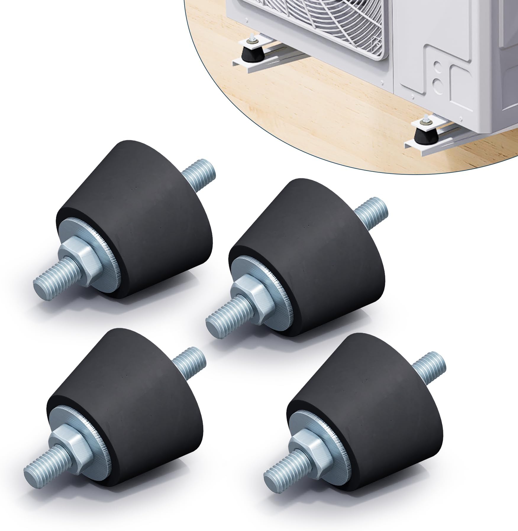 4 Pack Rubber Studs Shock Absorber,Rubber Anti Vibration Isolator Mounts Shock Absorbing Isolator Mounting Pads for Mini Split Heat Pumps,Air Compressors,Diesel Engines,Garage Motor,M8 (Small)