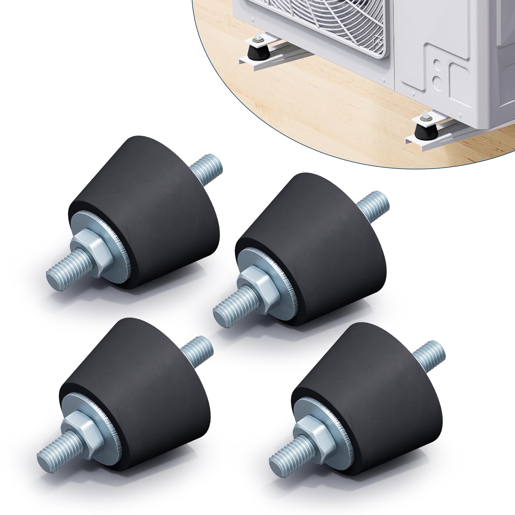4 Pack Rubber Studs Shock Absorber,Rubber Anti Vibration Isolator Mounts Shock Absorbing Isolator Mounting Pads for Mini Split Heat Pumps,Air Compressors,Diesel Engines,Garage Motor,M8 (Small)