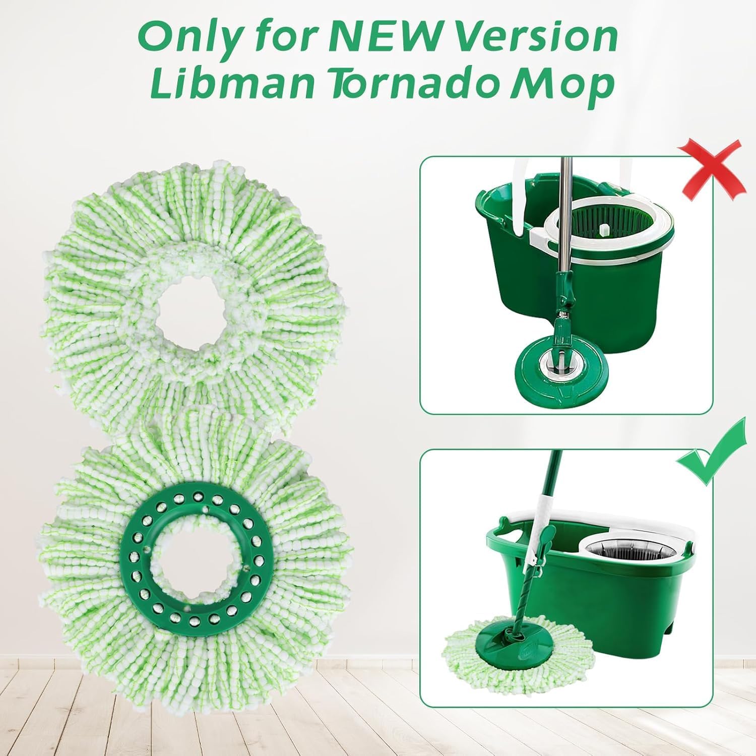 Mop Head Replacement for Libman Tornado Spin Mop System, Resuable Microfiber Mop Refill Pad, Easy to Replace, Machine Washable（3 Pack）