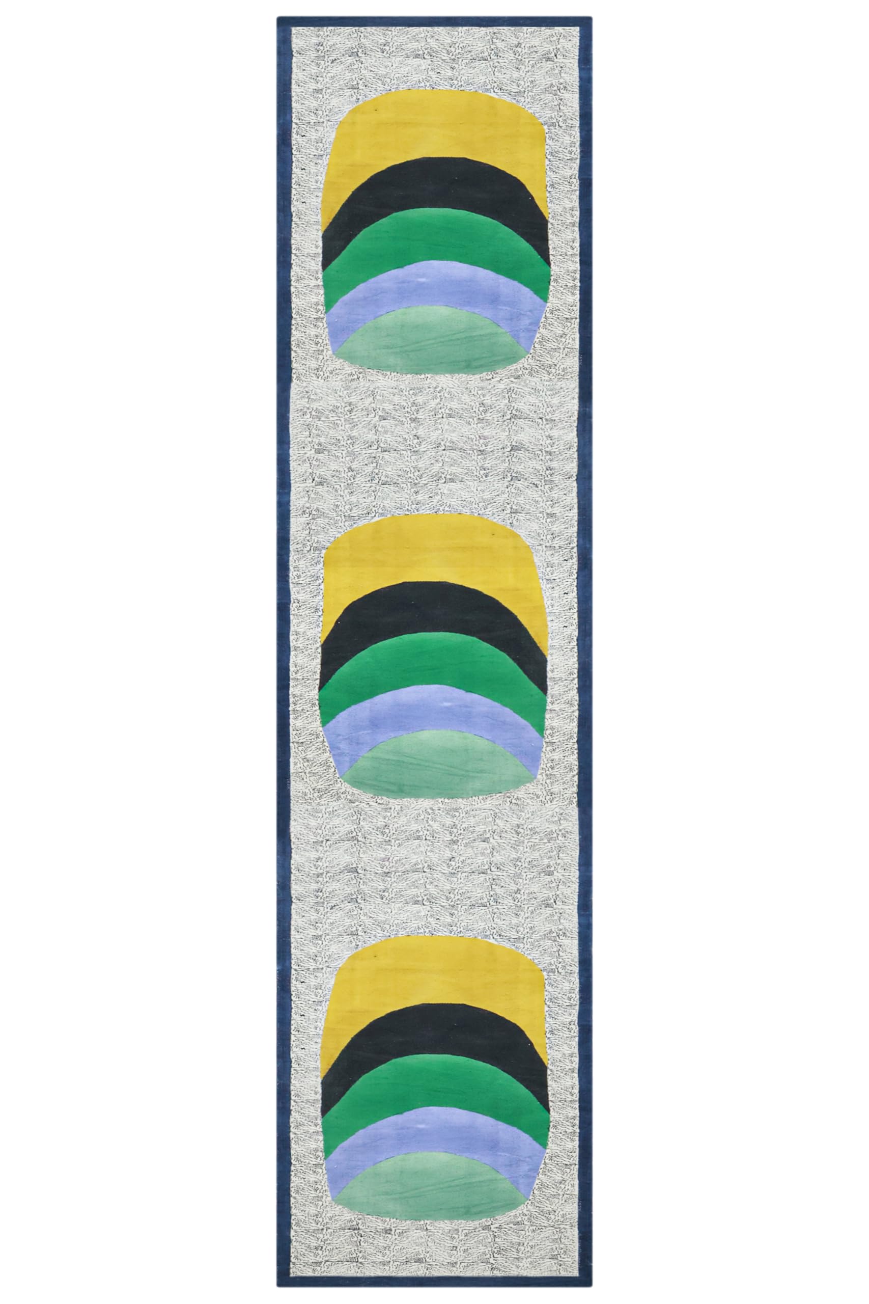 Tapis de couloir bleu et jaune Kilim en coton lavable de 7.6 x 50.8 cm