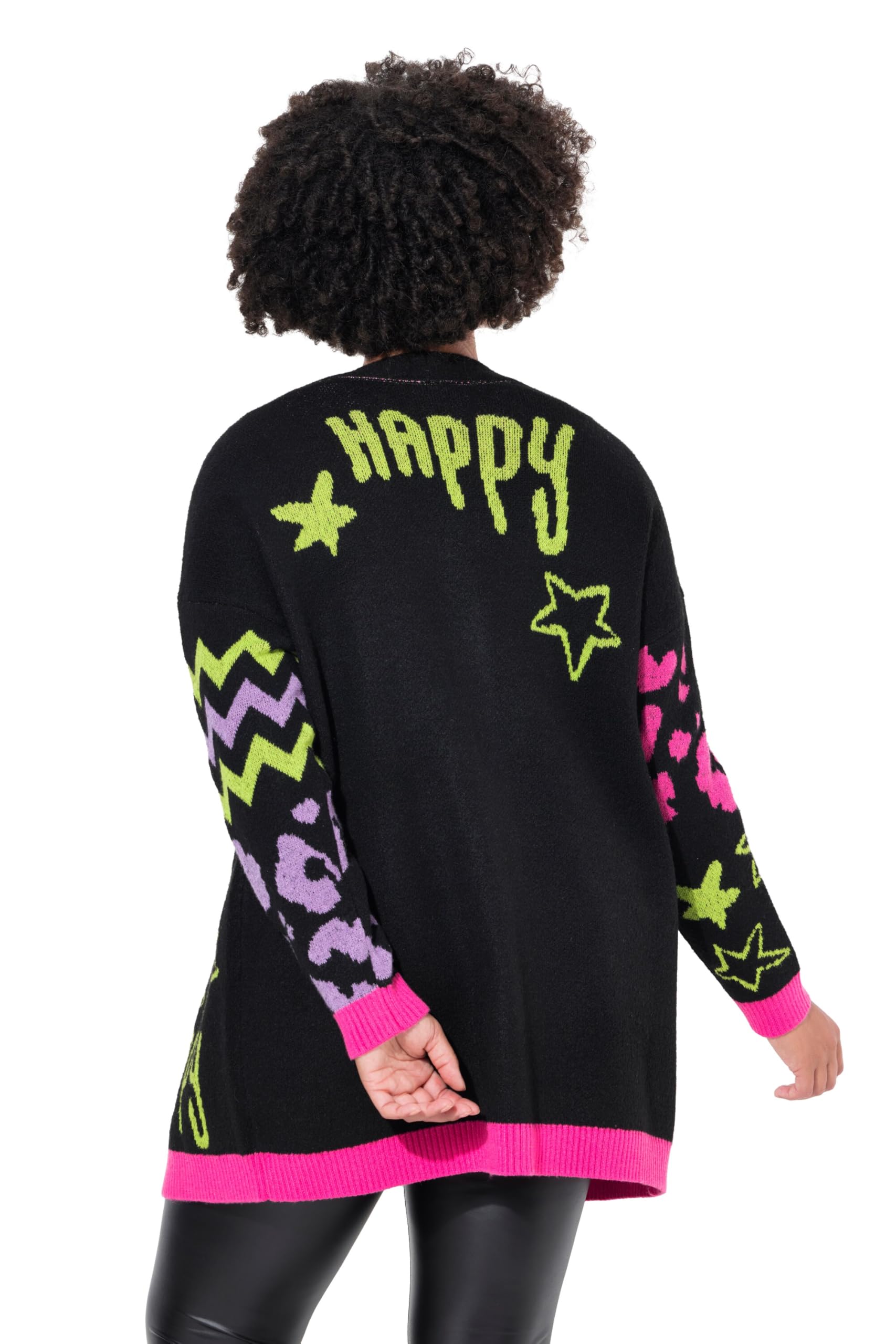 Angel of Style Damen große Größen Übergrößen Plus Size Long-Strickjacke, Smiley-Mustermix, offene Form 835295