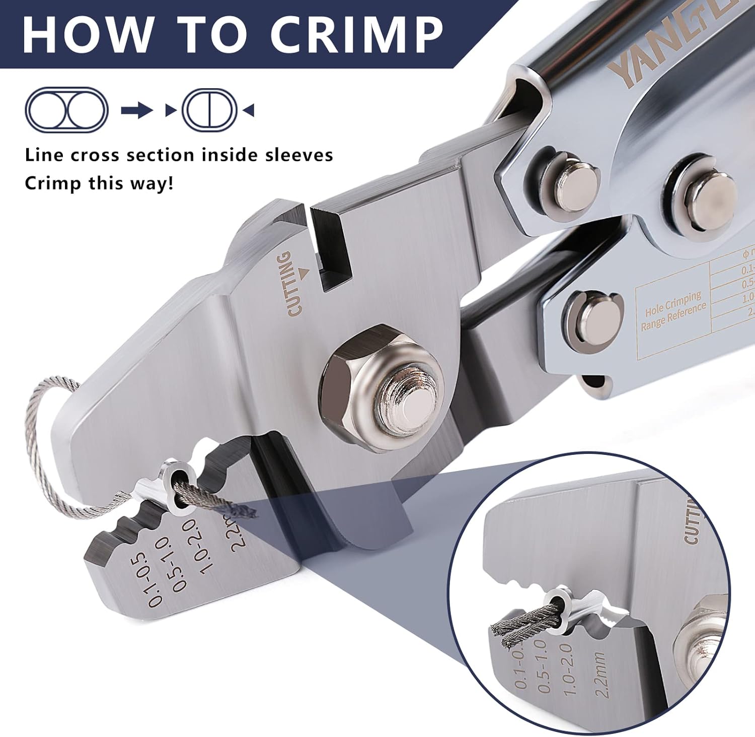 Yangoutool Wire Rope Crimper,Wire Rope Crimping & Cutting Tool: Versatile 2-in-1 Sheet Metal Swaging, Handles 0.1mm-2.2mm Aluminum Oval, Double Barrel Stop Ferrules, Ideal for Hand Tool Enthusiasts