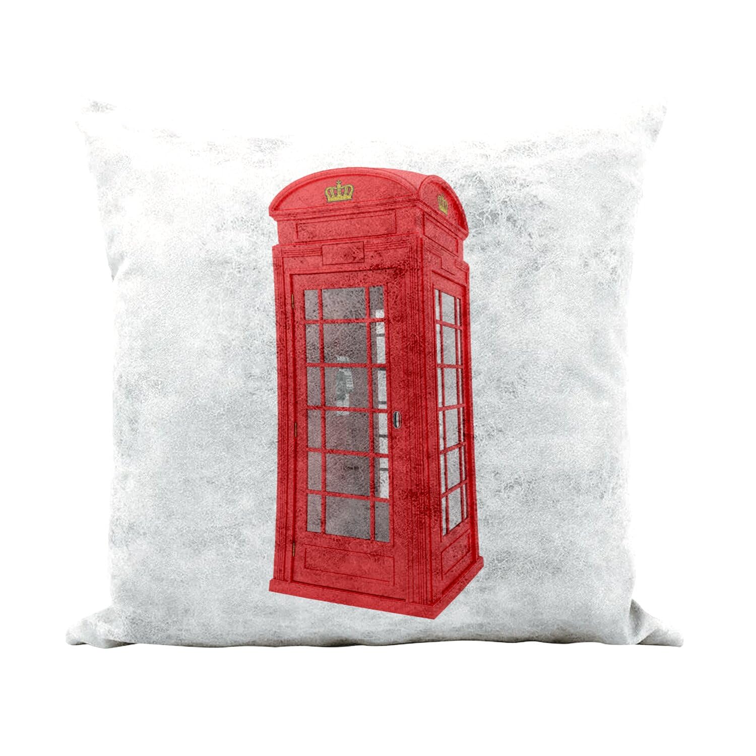 Coussin similicuir blanc motif cabine Londres 40x40 cm au toucher cuir d'une élégance rare