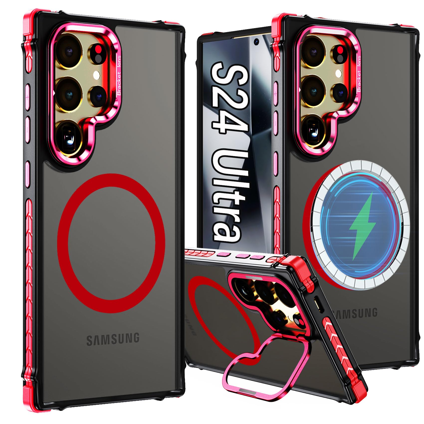 ZOEII Magnetic for Galaxy S24 Ultra, 6.8Inch,Heavy Duty Rugged Drop Protection Case [Compatible Fast Wireless Charging] Magnetic Case for Samsung S24