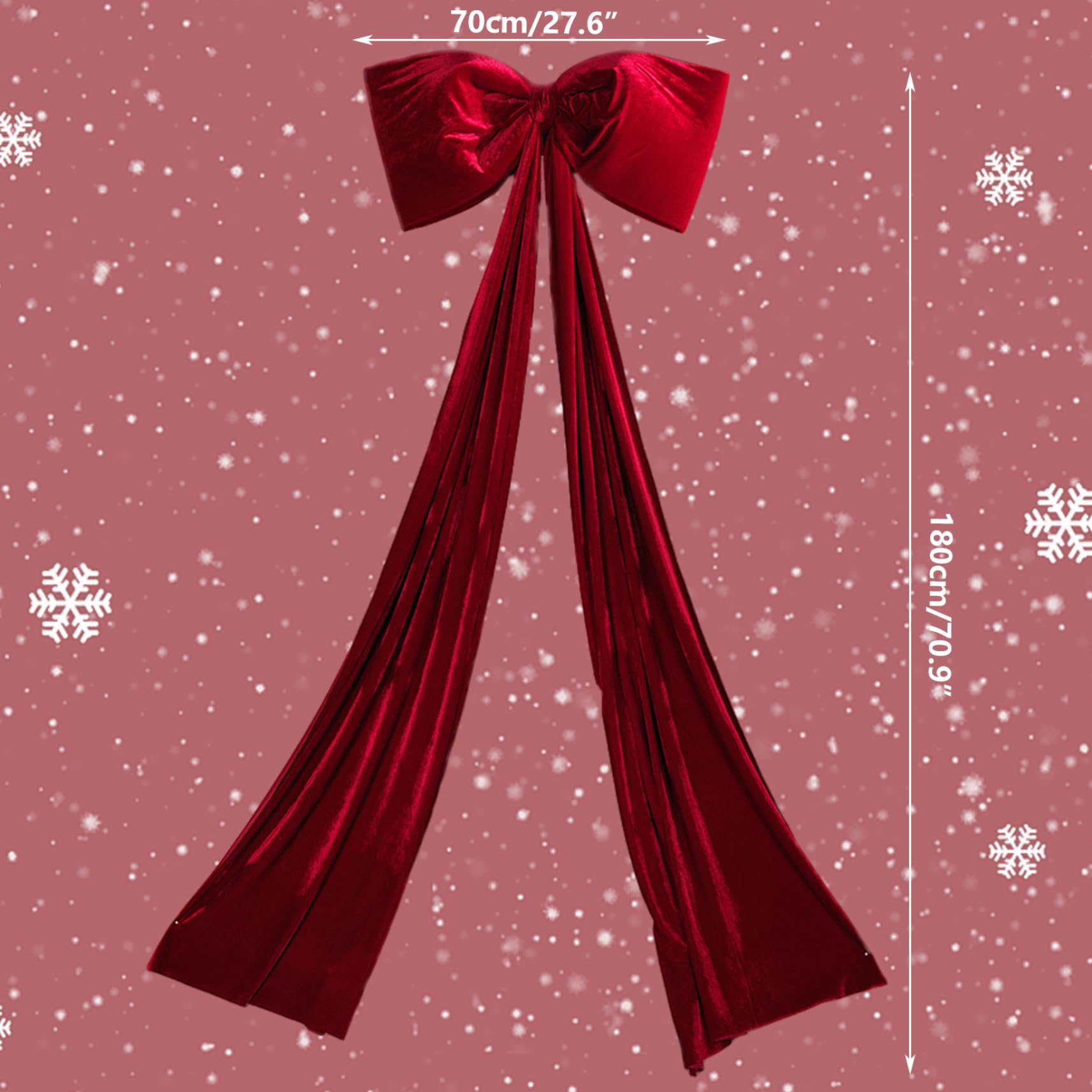 Weihnachtsbaumspitze-Schleife, 71 x 28, extra große rote Samtschleifen für Zuhause, Weihnachtsbaumspitze, Wand, Zimmer, Party, Urlaub, Dekoration, Zubehör