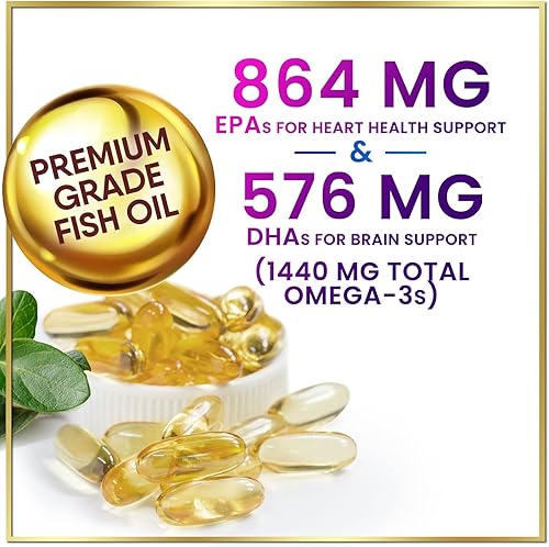 Miniatura 6 de Suplementos de aceite de pescado Omega 3 de 2400 mg - Ácidos grasos Omega 3 de triple fuerza, salud natural del corazón y apoyo articular - Ácidos