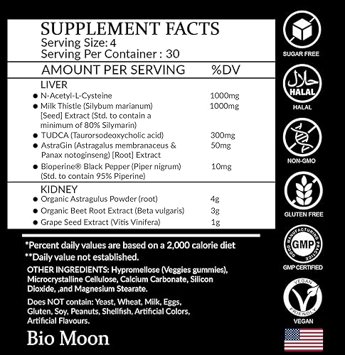 Miniatura 2 de Gomitas de desintoxicación hepática y limpieza renal todo en uno con cardo marianoN-acetil-L-cisteínaTudkapolvo de astrágulo orgánico (raíz) sin