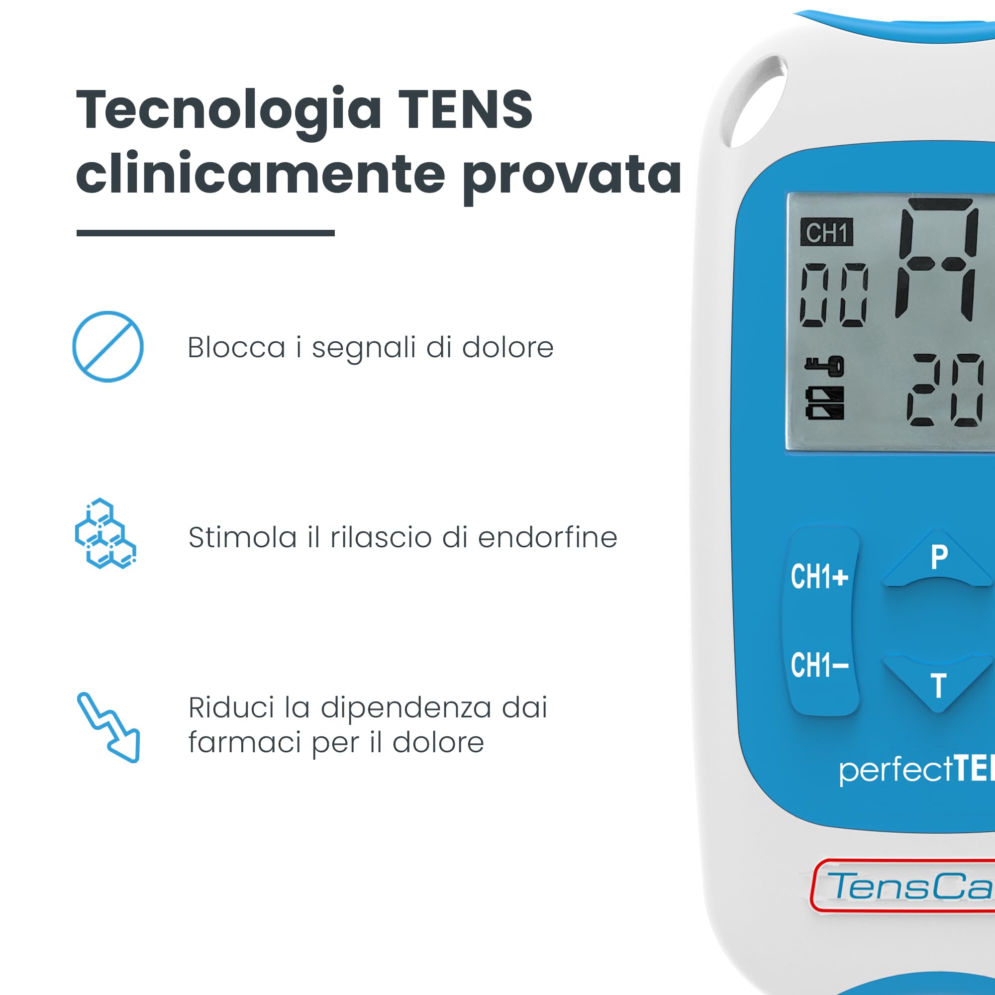 Bundle of TensCare Perfect Tens - Dispositivo Antidolorifico, Clinicamente Testato + Elettrodi TENS ed EMS specifici per il dolore al ginocchio