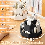 Porte-stylos pour bureau,9 Fentes 360 Organisateurs de bureau rotatif, Organisateur de fournitures de papeterie de bureau, Pot de tasse de crayon mignon pour bureau, école, maison(noir)