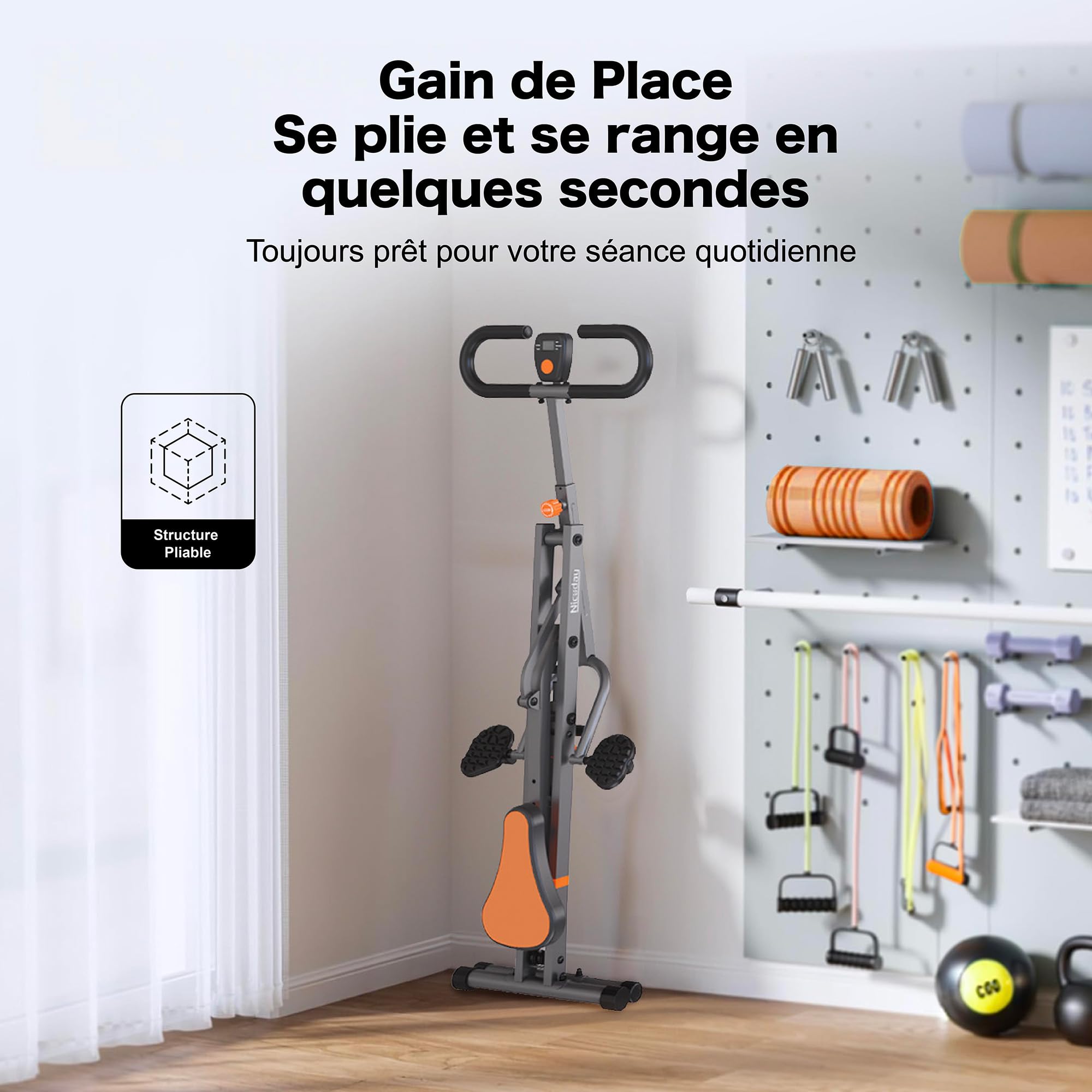 Niceday Machine à Squats 4-en-1 & Rameur Pliable - avec Écran LCD et Bandes de Résistance - Appareil de Fitness Maison pour Fessiers, Jambes et Cardio - Compact et Silencieux